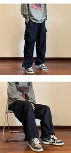 Streetwear 2024 Spring Harem Casual Pants Men Elastic Waist Solid Color Cargo Pants Multi Pocket Loose Baggy Pants For Women