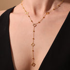 Nivora Gorgeous Luck Clover Zircon Long Chain Stainless Steel Necklaces For Women Metal Female Collar Wedding Banquet Jewelry