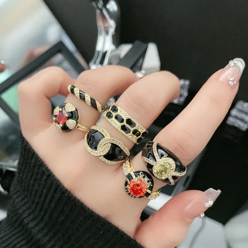 Finger Ring With Ancient Style Dark And Fashionable Personality Drop Glazed Ring Niche Design Temperament Fashionable Jewelry