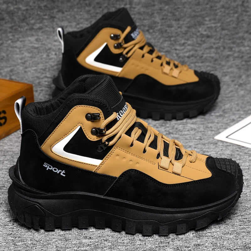 Men's All-Season High-Top Hiking Boots – Heavy-Duty All-Terrain Traction Sole, Lace-Up Ankle Support, and Cushioning Insole – All-Season Outdoor Style