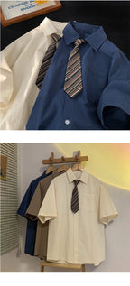 Short-sleeved Work Shirt Men's Summer Tie Handsome High-end Fashion Brand Trendy Couple College Style