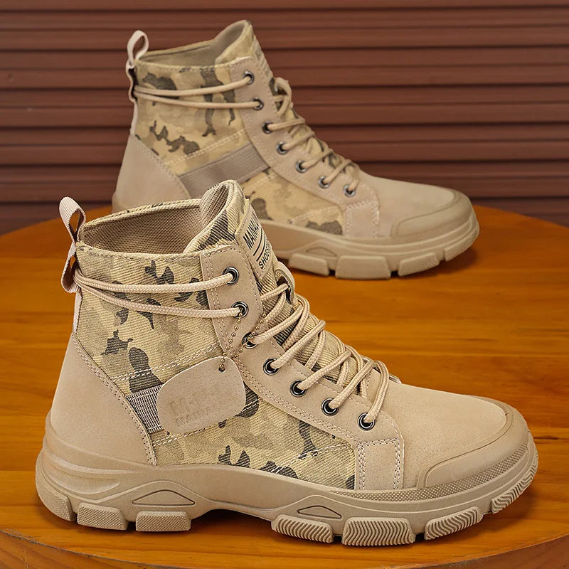 1 pair of men's casual lightweight outdoor hiking boots - short lace up boots with camouflage pattern, durable, suitable for hik