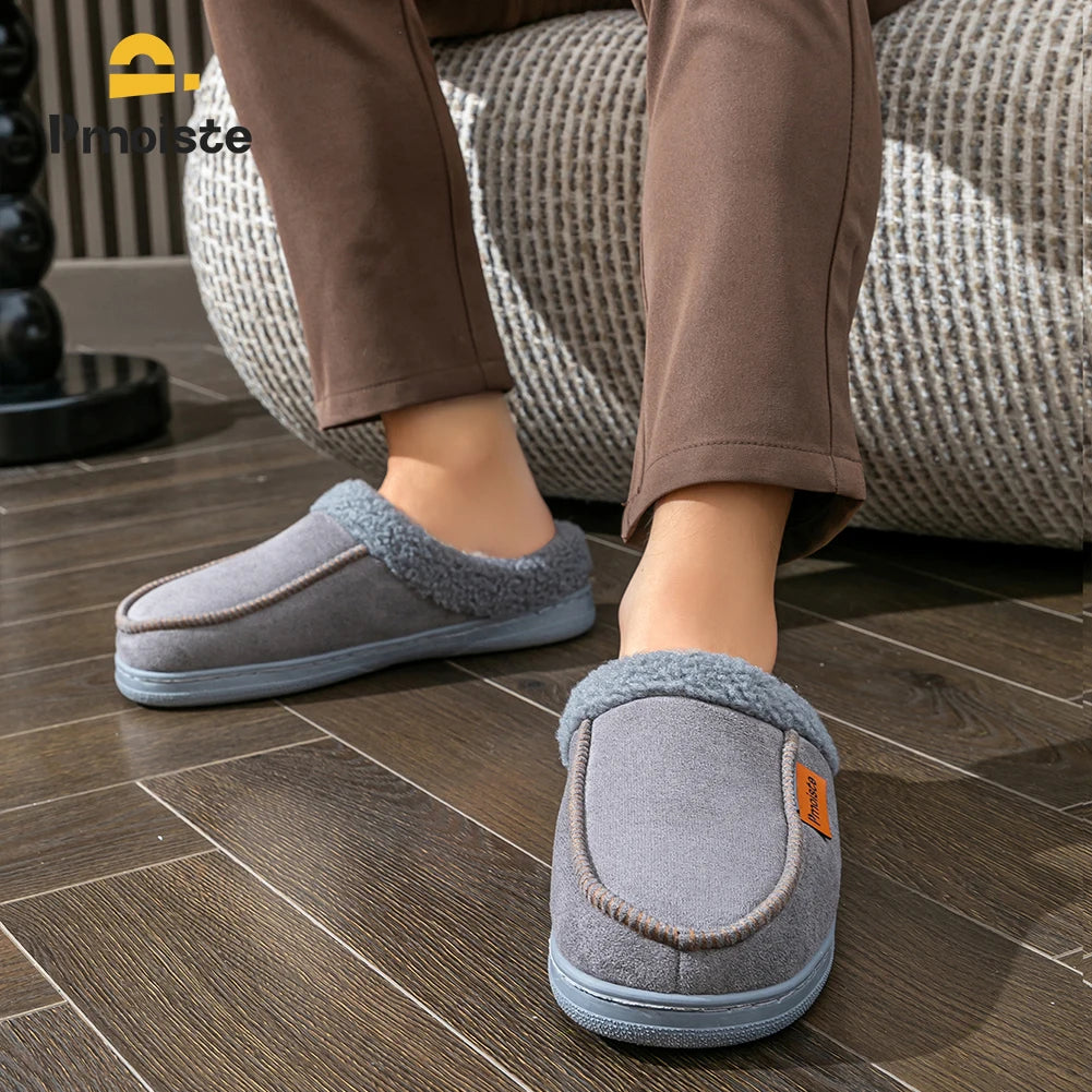 House Suede Slippers for Men TPR Sole Non Slip Durable Soft Warm Memory Foam Cushion Comfortable Living Room Shoes