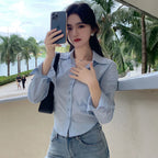 Blouse Woman New Collection 2025 Silk Korean Style Black Sexy Blue Satin Shirt for Women White Crop Top Long Sleeve Chiffon Hot