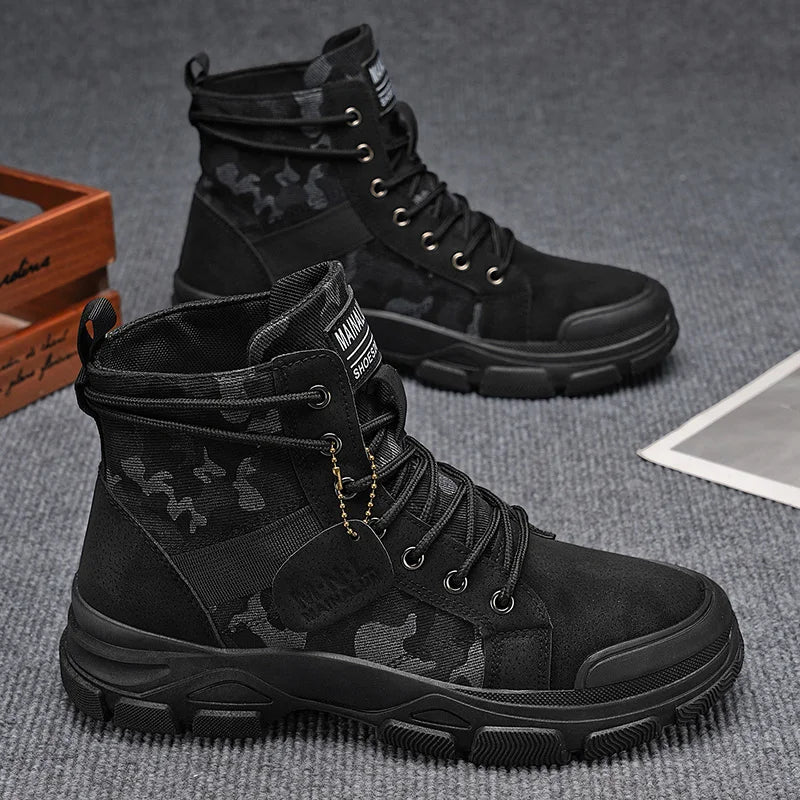 1 pair of men's casual lightweight outdoor hiking boots - short lace up boots with camouflage pattern, durable, suitable for hik