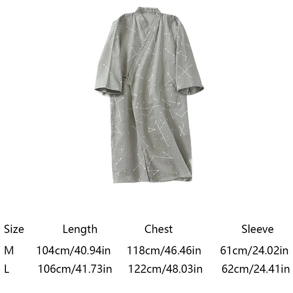 Bath Robe V-Neck Men's Kimono Bathrobe Long Sleeve Loose Kimono Pajamas Print Thin Japanese-Style Yukata Bath Wear