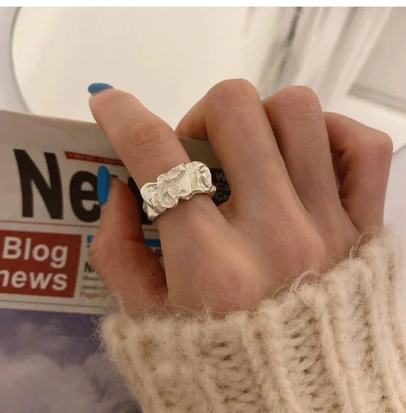 Irregular Pleated Ring for Women Men Open Adjustable Rings Wide Trendy Finger Rings Y2K Accessories Fashion Punk Jewelry