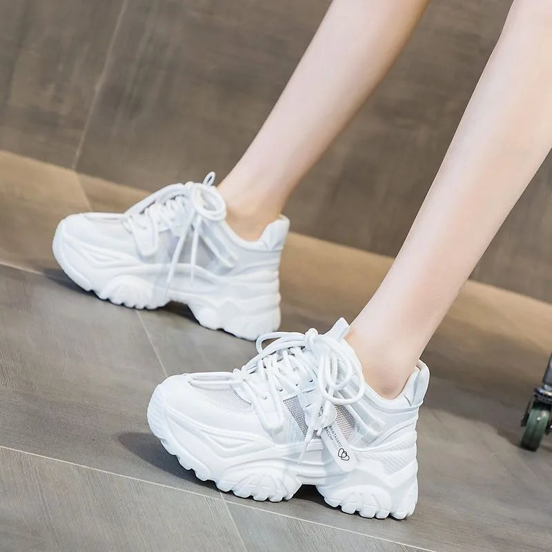 Women's Platform Chunky Sneakers Woman Fashion Sports Shoes Pink White Sport Sneaker Tennis Female Elegant Lace-up Zapatillas