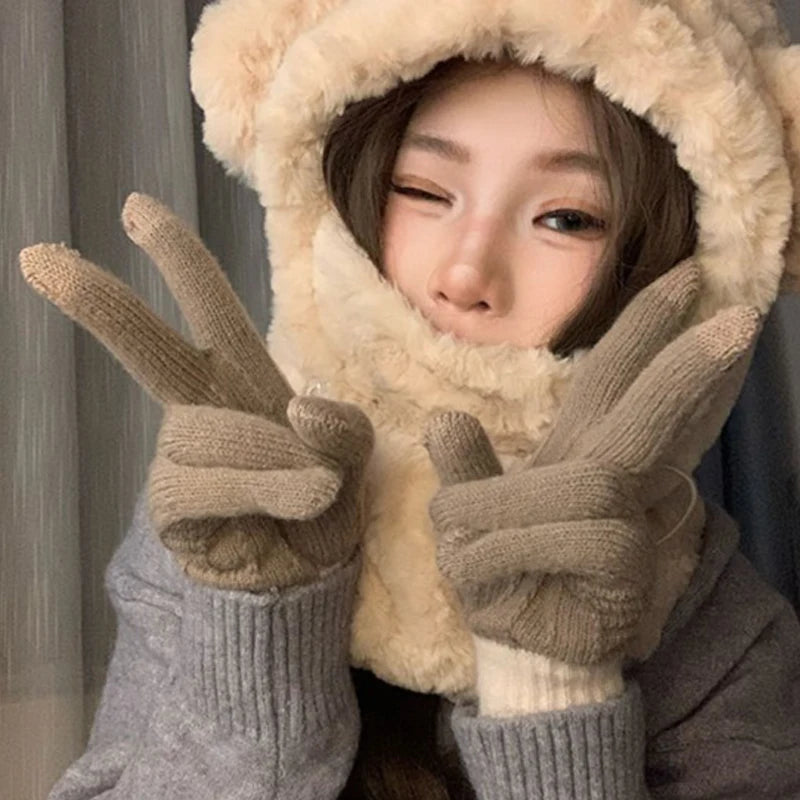 Knitted Full 1Pair Finger Gloves Winter Thicken Warm Touch Screen Gloves for Men Women Gloves Cycling Riding Gloves Ski Gloves