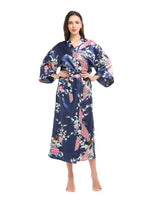 Women Long Robe Kimono Bathrobe Gown with Pockets Sexy Wedding Bride Bridesmaid Dressing Gown Oversize Satin Homewear Loungewear