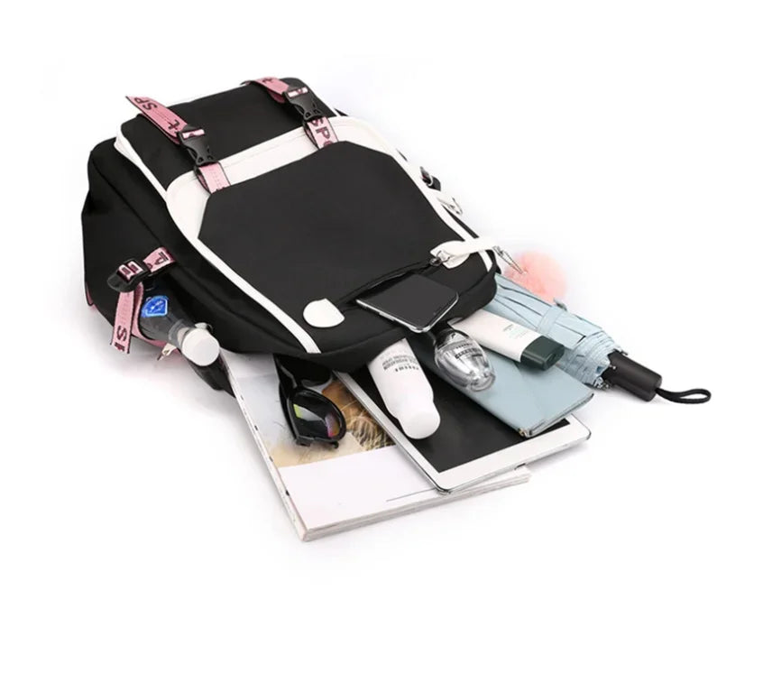 School Backpacks for Young Boys Girls Bagpack College Students Kawaii School Bag Harajuku Fashion Travel Rucksack Black Pink Bag