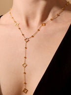 Nivora Gorgeous Luck Clover Zircon Long Chain Stainless Steel Necklaces For Women Metal Female Collar Wedding Banquet Jewelry