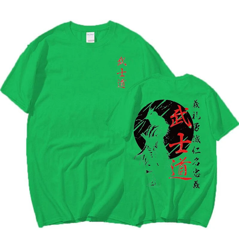 Japan Samurai Spirit T Shirts for Men Japanese Style Back Print Loose Oversized Tops T-shirt Bushido Male Gifts Tee