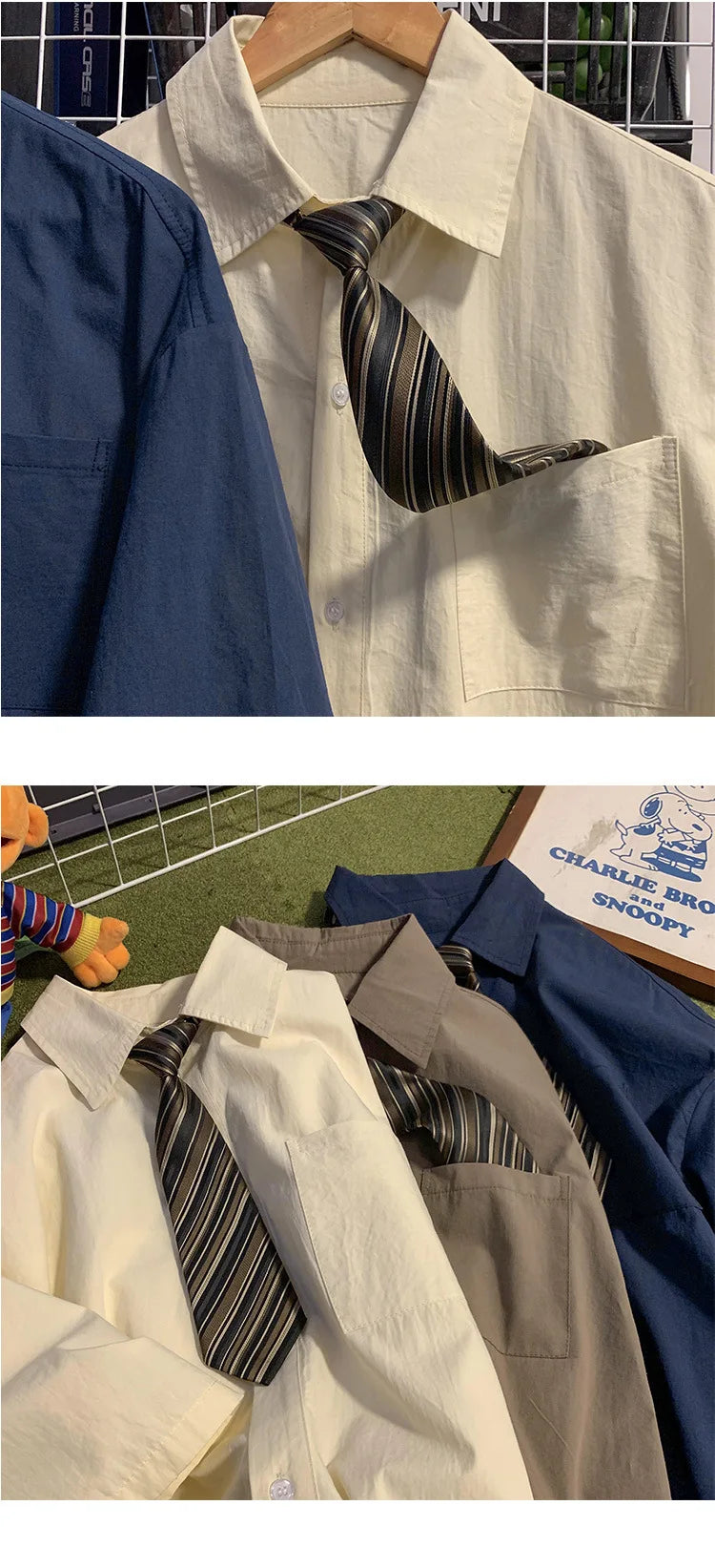 Short-sleeved Work Shirt Men's Summer Tie Handsome High-end Fashion Brand Trendy Couple College Style