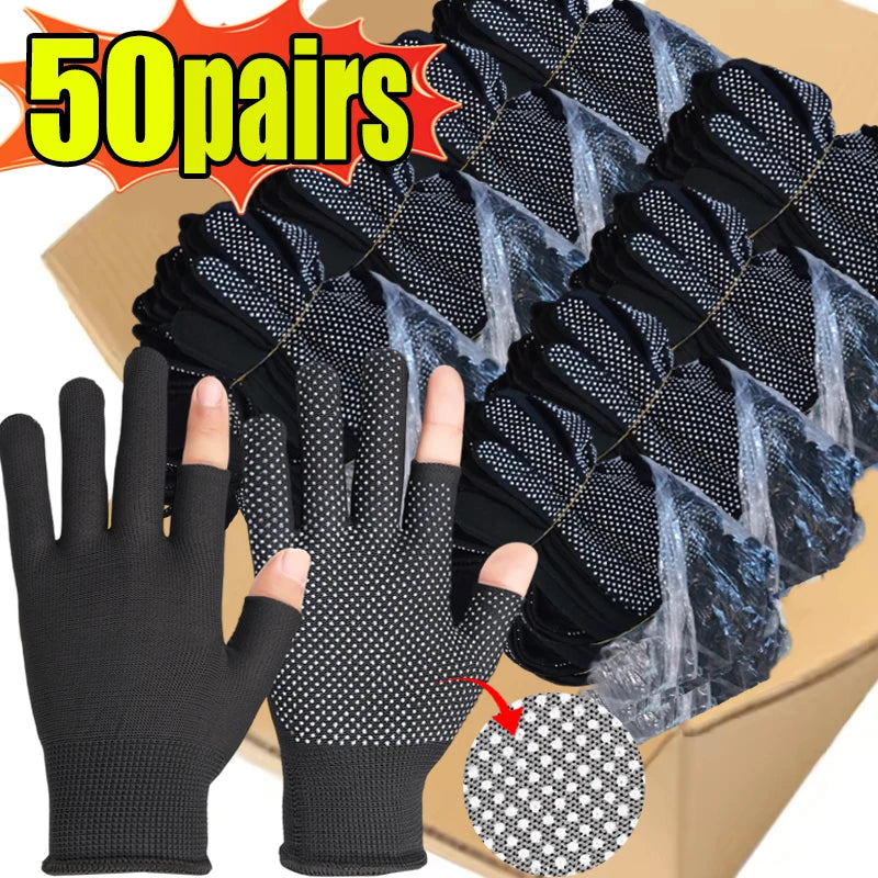 1/50pairs Nylon Gloves with Touch Screen Adhesive Anti Slip and Wear-resistant Labor Protection Men's and Women's Work Gloves