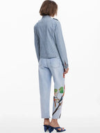 European, American, Spanish original single women's jeans, contrasting color print, elastic casual designer style cropped pants