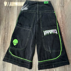 Jeans Spring and Autumn European and American Wide-leg Loose Alien Pattern Trousers 2025 New High Street Trend Hip-hop Men