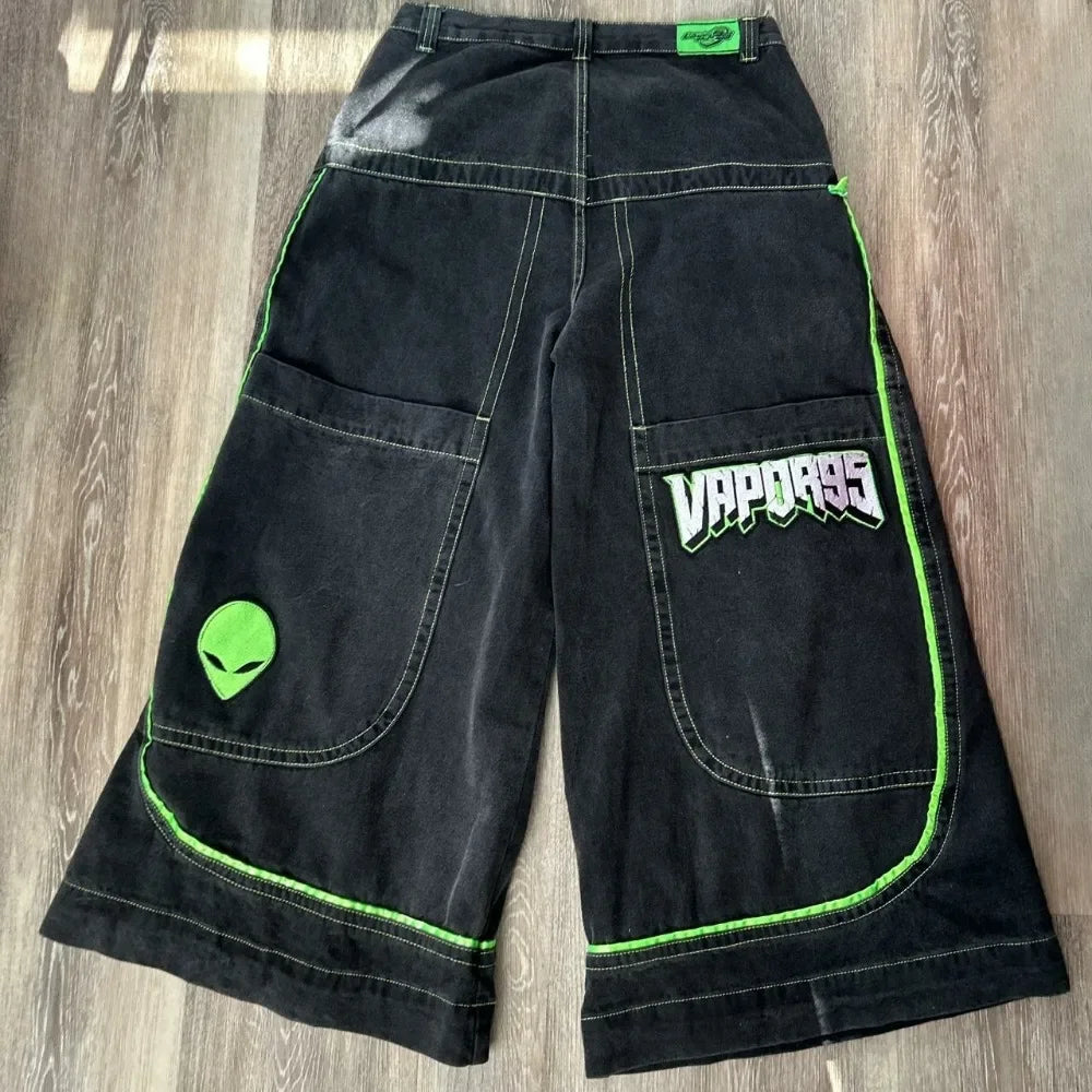 Jeans Spring and Autumn European and American Wide-leg Loose Alien Pattern Trousers 2025 New High Street Trend Hip-hop Men