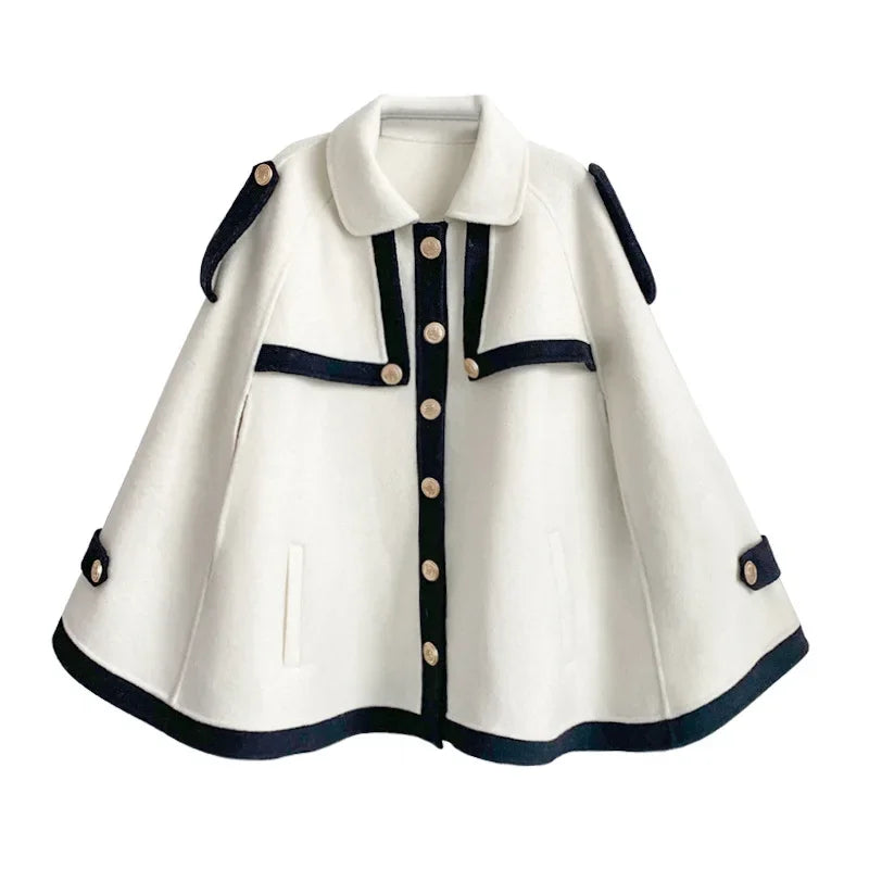 Poncho Cloak French Cape Imitation Wool Coat Women's New Loose Short Coat Fashion Leisure Lady Spring and Autumn Party Banquet