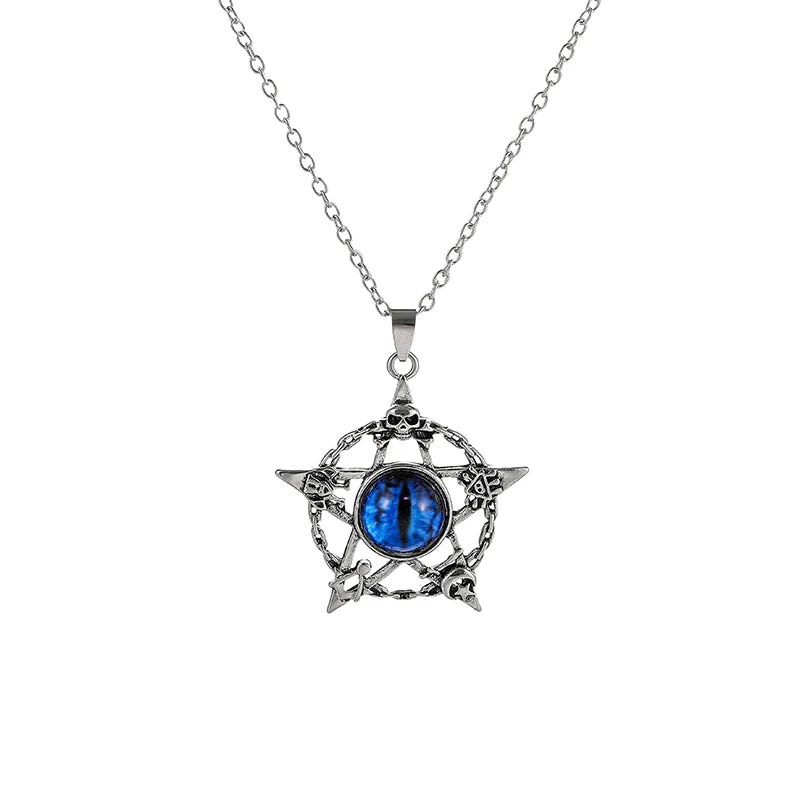 Antique Evil Eye Pendant Necklace For Women Men Creative Punk Hollow Star Colorful Eyeball Connect Choker Chain Jewelry Gifts