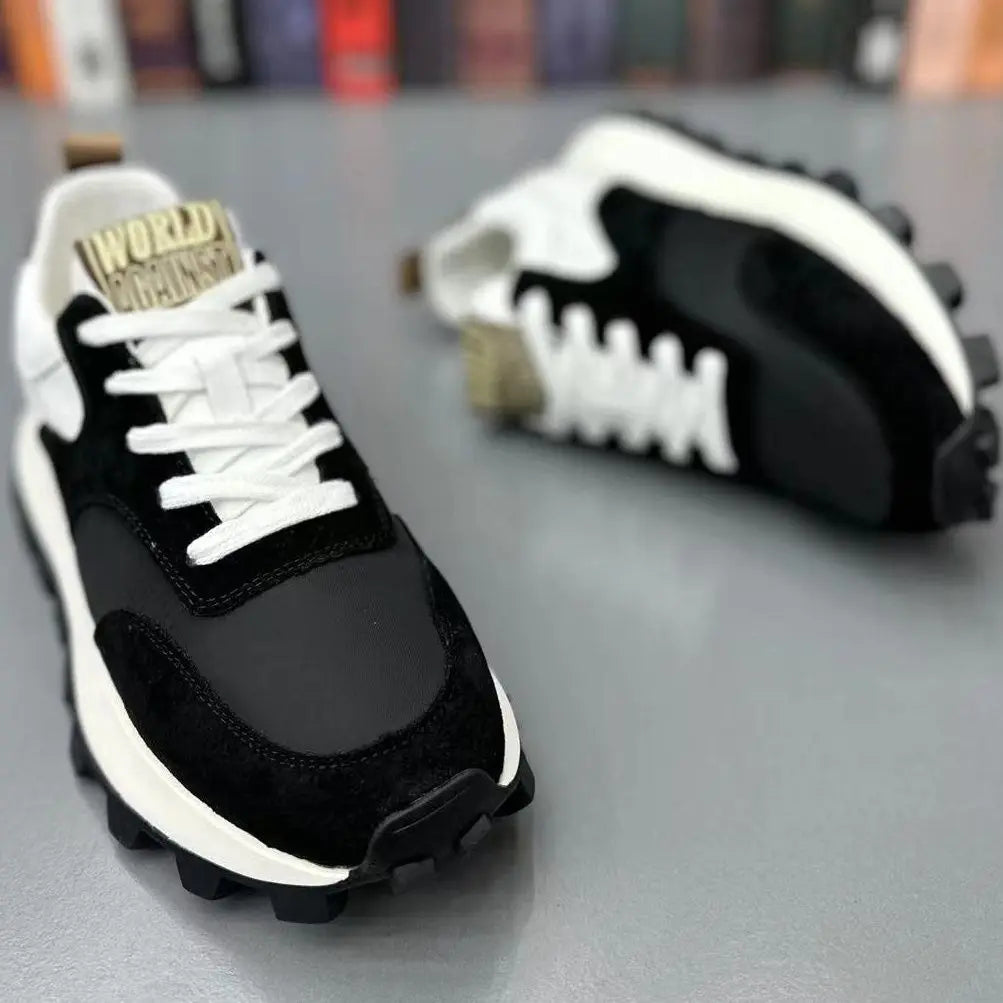 New lug sole anti skid sneakers for men travel walking shoes man fashion lace up trainers male faux leather sneaker wedged shoes