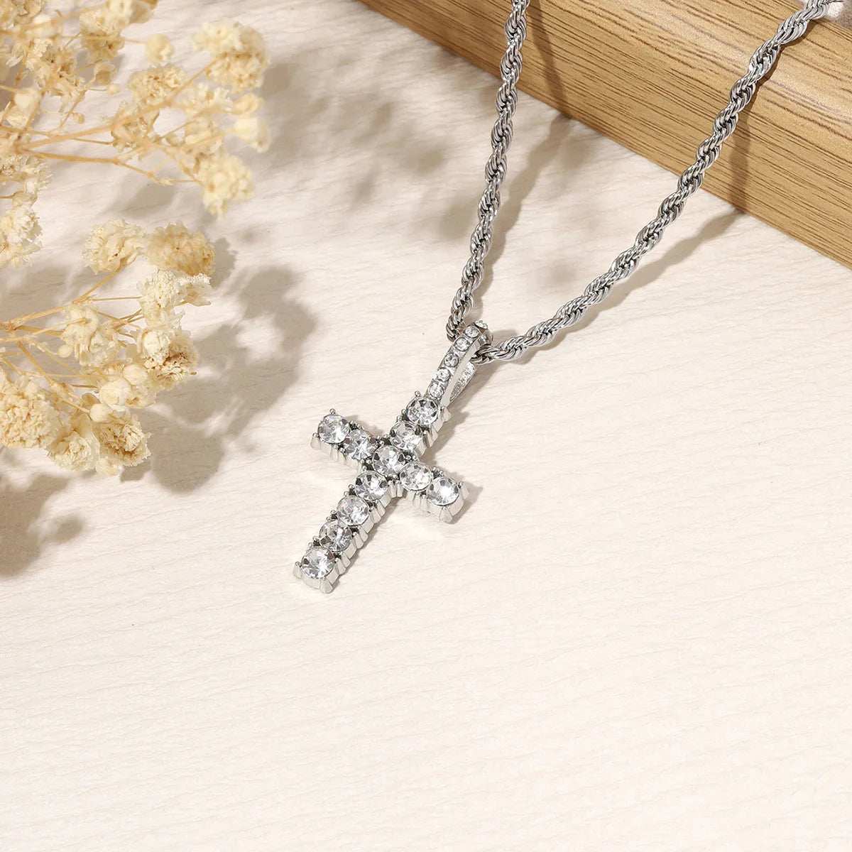 Cross Necklace for Men Gold Necklace for Women Cross Jewelry Silver Plated Solid Iced Cubic Zirconia Stainless Steel Pendant