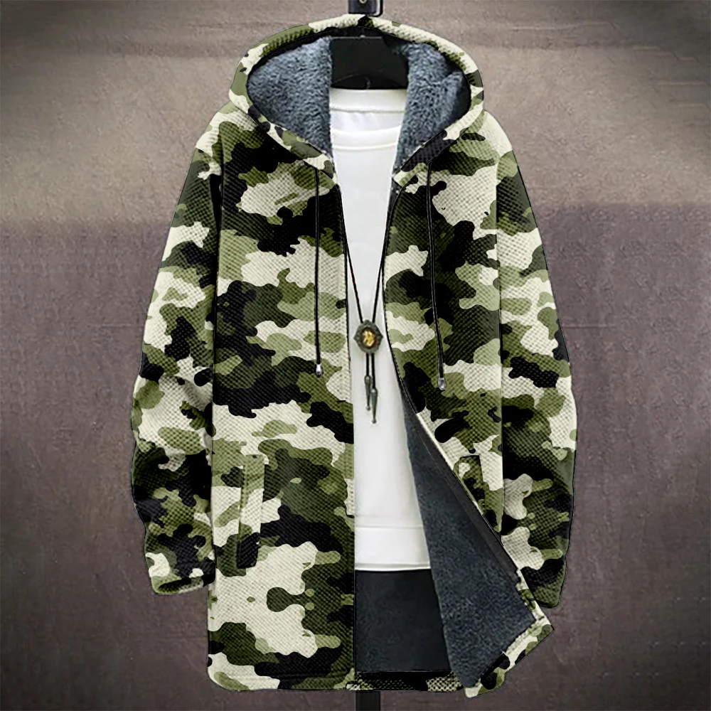 Men's Camouflage Hooded Coat with Fleece Lining Cold Weather Warm Jacket for Autumn Winter Outdoor Streetwear Fashion Trend