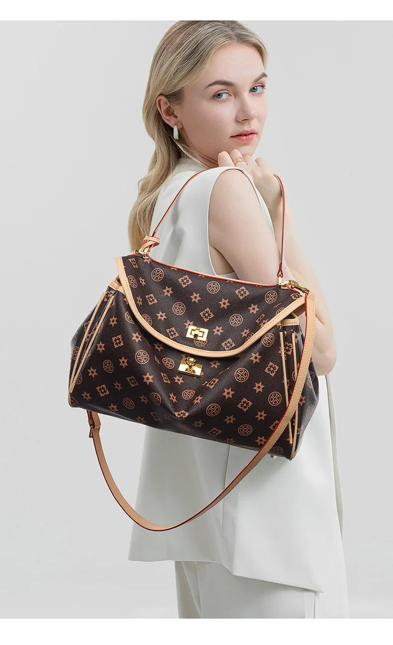 Ladies' tote bag, European and American retro handbag, printed underarm bag, fashionable commuting crossbody bag