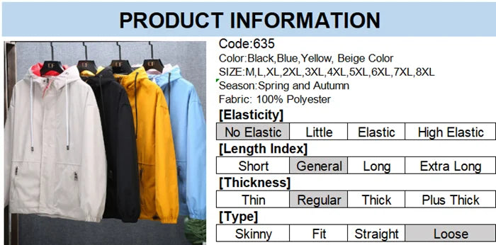 Hooded Windbreaker Man 8XL 7XL Japanese Casual Blouson Jaket Hoodies Black Male Plus Size 6XL Bomber Spring Autumn Clothes Coats