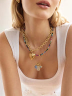 Evil Eye Charm Necklace 18K Gold Plated Stainless Steel Pendant For Women DIY Handmade Christmas Jewelry Gift For Women