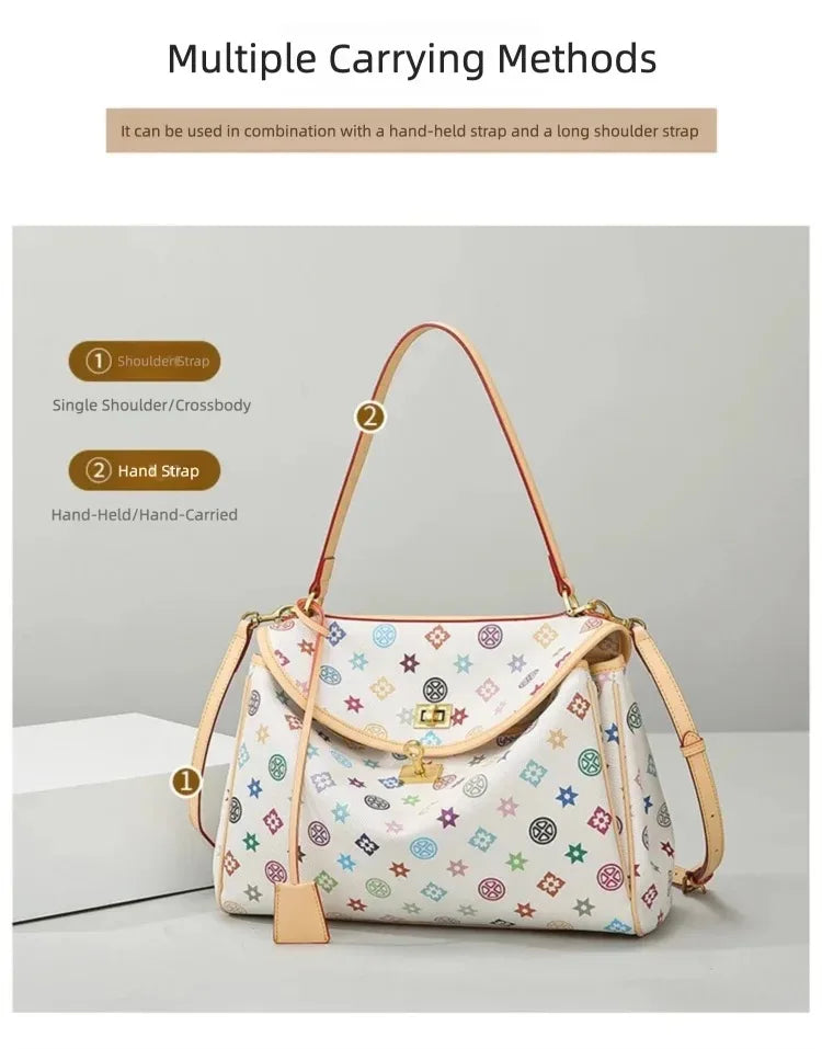 Ladies' tote bag, European and American retro handbag, printed underarm bag, fashionable commuting crossbody bag