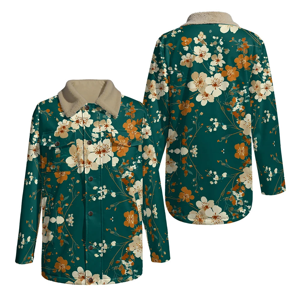 Elegant Floral Print Long Sleeve Coat with Soft Faux Fur Collar Perfect for Spring and Autumn Casual Fashion and Daily Outerwear
