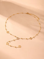 Nivora Gorgeous Luck Clover Zircon Long Chain Stainless Steel Necklaces For Women Metal Female Collar Wedding Banquet Jewelry