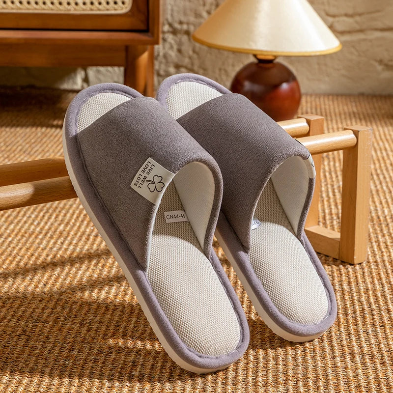 Slippers for Men，Non-Slip Soft-Soled Indoor House Slippers for Spring&Summer, All-Season Linen Home Comfortable Slippers