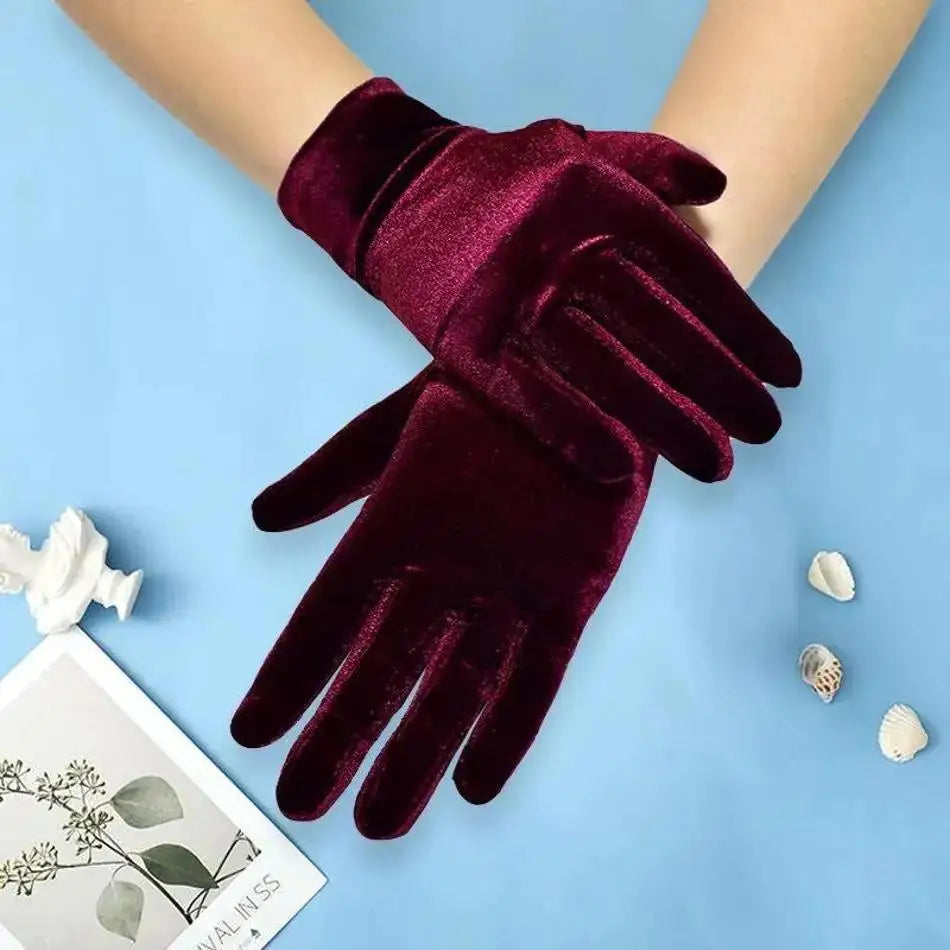 1 Pcs Halloween Costume Gloves Short Opera Velvet Gloves For Women Flapper Stretchy Wrist Length Banquet Tea Party