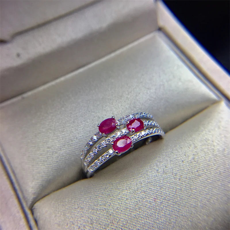 Wedding Ring for Women Real Pure 925 Sterling Silver Natural Ruby Genuine Gemstone Rose Gold Birthstone Engagement
