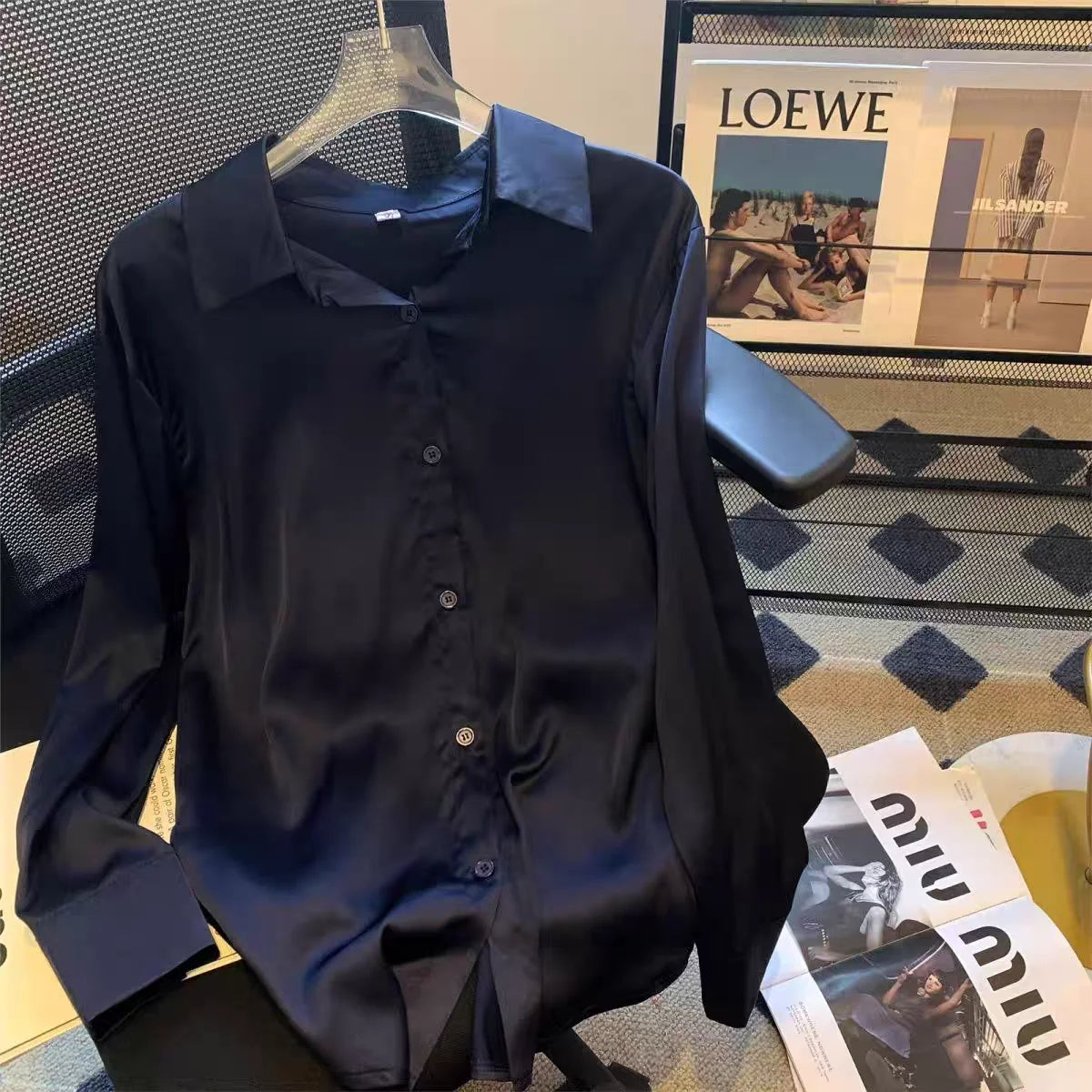 Women's Shirts & Blouses Spring Autumn New Long Sleeve Button Up White Satin Top Thin Office Lady Work Wear Female Clothing Hot