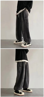 New Hip Hop Trend Baggy Cargo Pants for Men Women Japanese Streetwear Style Plus Size Joggers Washed Denim Loose Fit Trousers