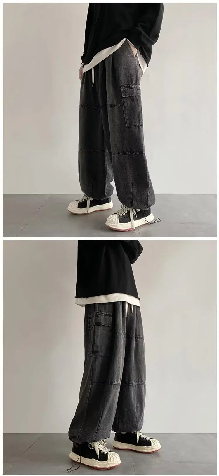 New Hip Hop Trend Baggy Cargo Pants for Men Women Japanese Streetwear Style Plus Size Joggers Washed Denim Loose Fit Trousers