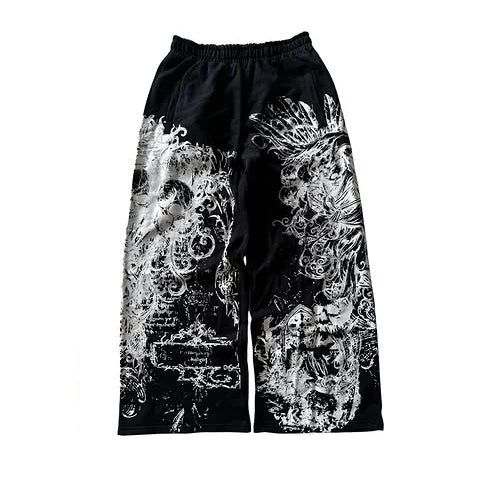 Y2K Retro Casual Jogger Pants Gothic Skull Print Afterlife Sweats Floor Pants Trend Harajuku Hip Hop Oversized Unisex Clothing