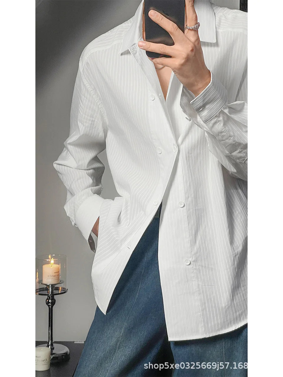Italian Shirt Men's Trendy Slim Long Sleeve Light Luxury Style Suit Inner Shirt Hairstylist Stripes