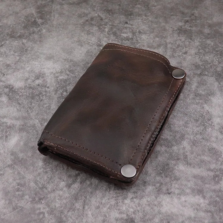 Wrinkle Wallet,Vintage Handmade Cow Leather Card Holder For Men, Leather Bifold Money Clips