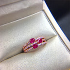 Wedding Ring for Women Real Pure 925 Sterling Silver Natural Ruby Genuine Gemstone Rose Gold Birthstone Engagement