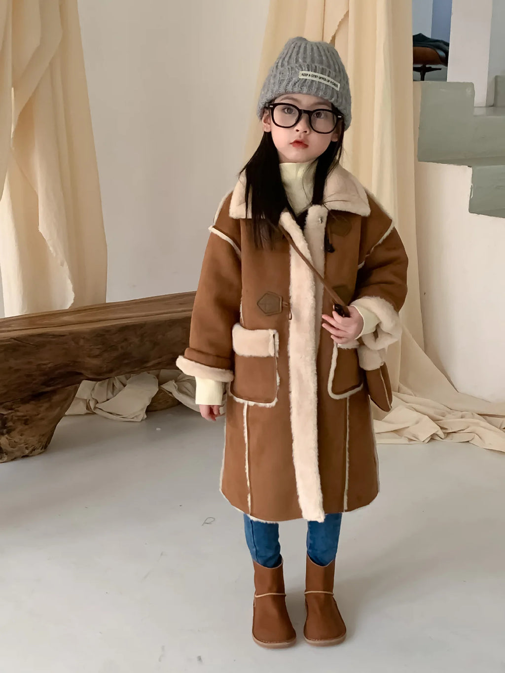 Girls Coat Melard Coat Children New Winter Thickened Foreign Air Long Coat Female Treasure Fur One Coat