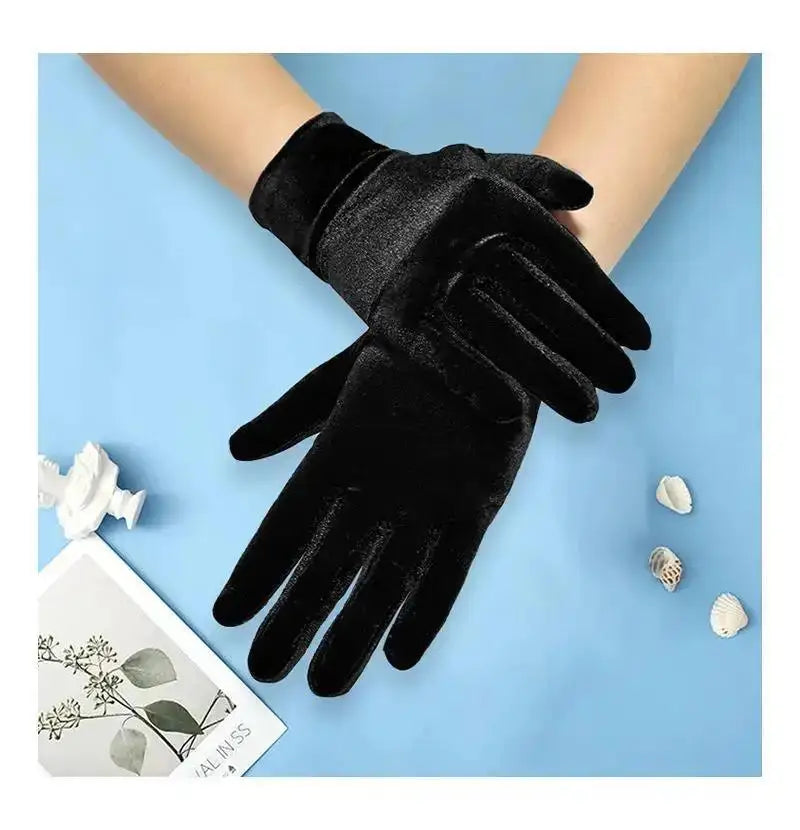 1 Pcs Halloween Costume Gloves Short Opera Velvet Gloves For Women Flapper Stretchy Wrist Length Banquet Tea Party