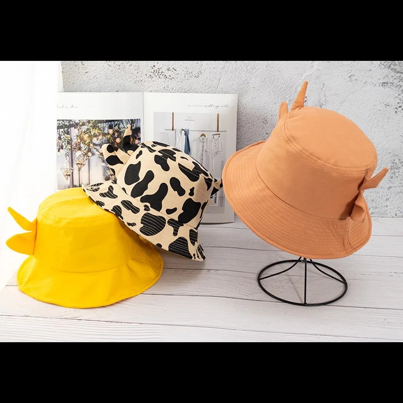 New Bucket Hats for Women Horns Cow Pattern Fashion Fisherman's hat Four Seasons Sun Hat Outdoor Beach Cap Bob Ladies Panama Hat