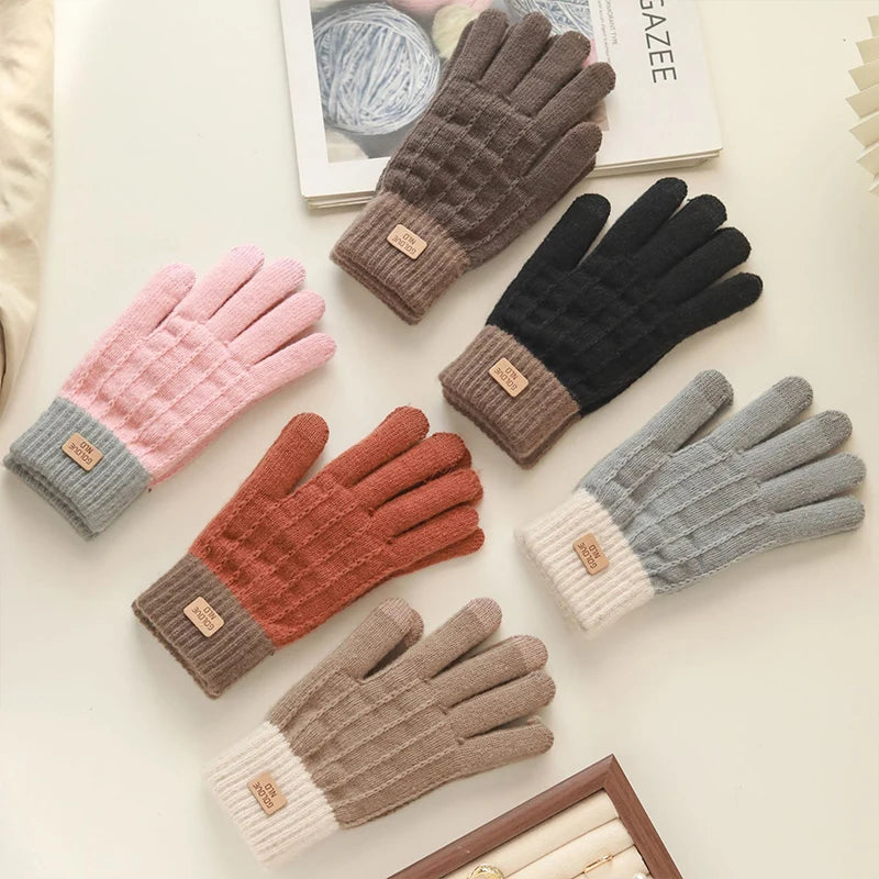 Knitted Full 1Pair Finger Gloves Winter Thicken Warm Touch Screen Gloves for Men Women Gloves Cycling Riding Gloves Ski Gloves