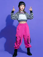 Kids Teenage Streetwear Hip Hop Clothing Red Shirt Tops Casual Cargo Jogger Pants For Girl Boy Jazz Dance Costume Rave Clothes
