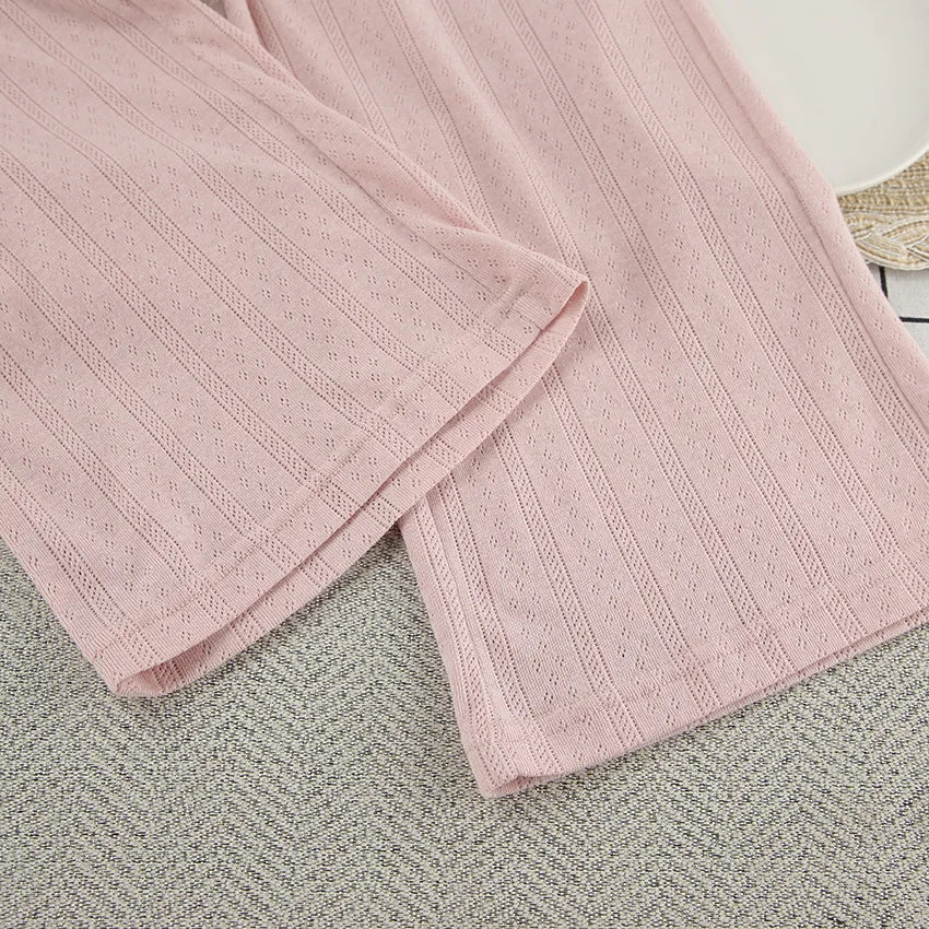 Fashion Knitted Female Pajamas Set Home Clothes Breathable Simple Comfortable Sleepwear Lounge Wear Elegant Casual Pyjamas Suit