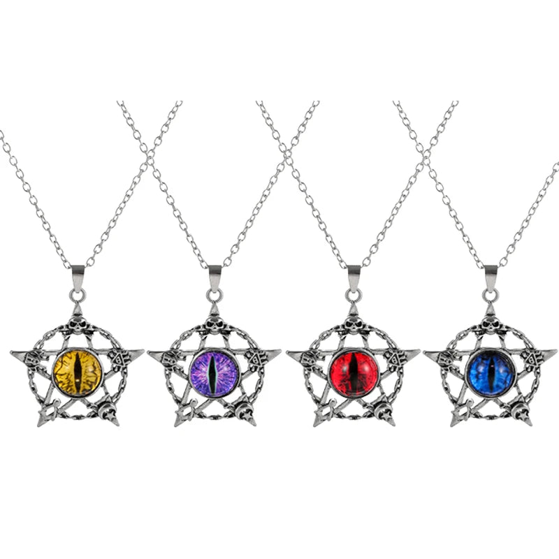 Antique Evil Eye Pendant Necklace For Women Men Creative Punk Hollow Star Colorful Eyeball Connect Choker Chain Jewelry Gifts